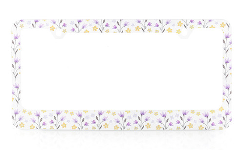 Country Floral Pattern White Plastic License Plate Frame
