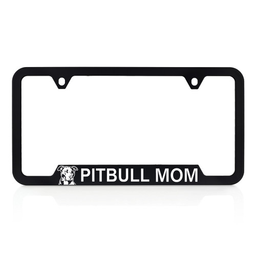 Pitbull Mom UV printed Black Plastic License Plate Frame _ Notch Bottom Frame Design