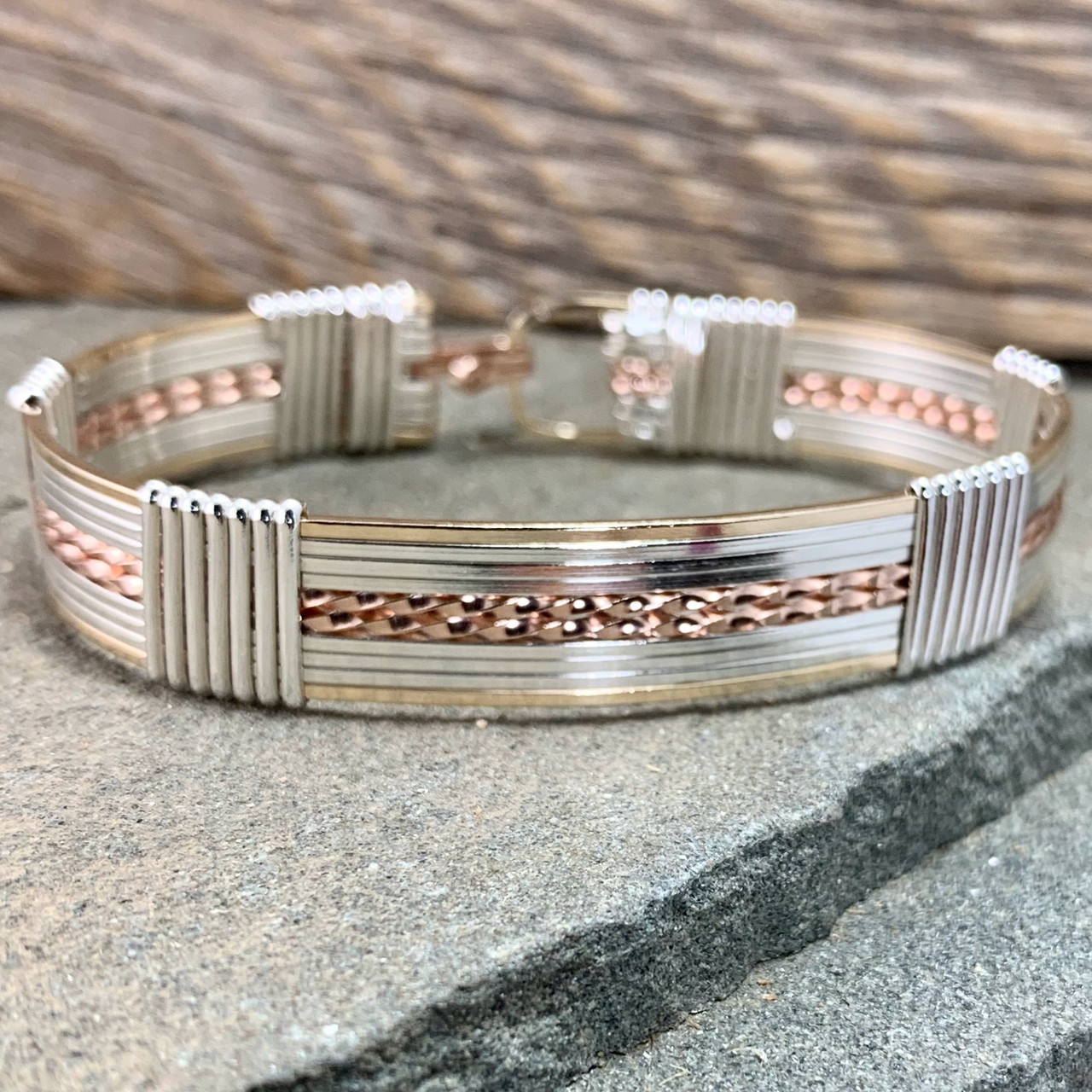 Cat chain bracelet copper sunstone carnelian unakite