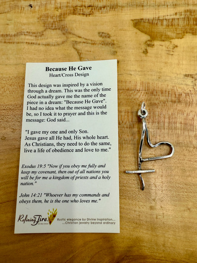 * Because He Gave Pendant in Sterling Silver
* 1-3/4" in length
* available with optional chains in Stainless Steel and Sterling Silver