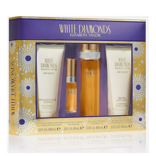 SET ELIZABETH TAYLOR WHITE DIAMONDS WOMEN ( 4 PC ) 3.3 OZ EDT SP / 0.33 OZ EDT SP / 3.3 OZ BL / 3.3 OZ BW / 719346296564