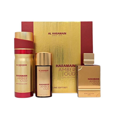 SET AL HARAMAIN AMBER OUD RUBY UNISEX EDITION GIFT ( 3 PC )2.5 OZ EDP SP /1.2 OZ  EDP /FRAGRANCE MIST 8.4 OZ / 6291106816082