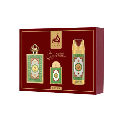 SET LATTAFA PRIDE QUEEN OF ARABIA WOMEN ( 3 PC )3.4 OZ EDP SP \ 0.68 OZ EDP \ 6.8 OZ BODY SPRAY / 6290362348009
