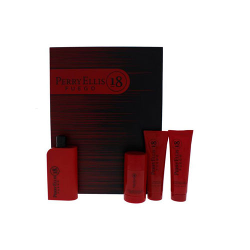 SET PERRY ELLIS 18 FUEGO MEN (4 PC SET) 3.4 OZ EDT SP, 3.0 OZ SG, 3.0 OZ AS, 2.75 OZ DEO STICK / 844061011892