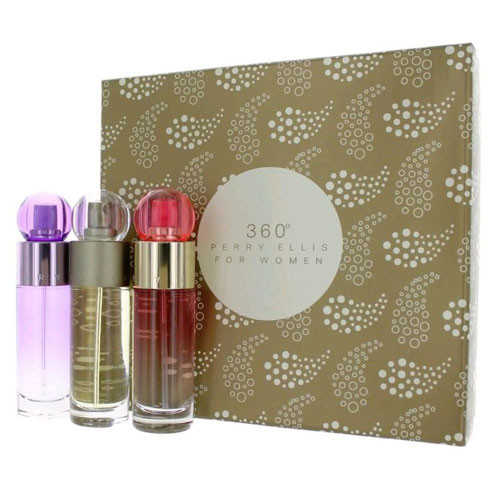 SET PERRY ELLIS 360 WOMAN (TRIO) 360 RED /360 PURPLE / 360 1.0 OZ. EDP SP / 844061010918