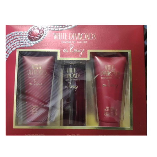 SET ELIZABETH TAYLOR WHITE DIAMOND EN ROUGE WOMEN ( 3 PC )3.3 OZ EDT SP / 3.3 OZ BODY WASH /3.3 OZ BL / 719346264792