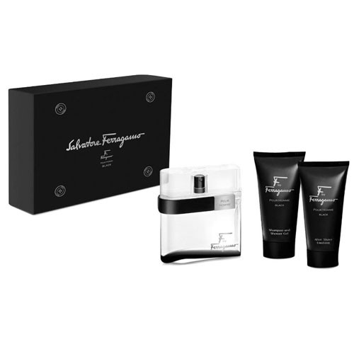 SET SALVATORE FERRAGAMO-F-BLACK MEN( 3PC ) 3.4 OZ EDT SP / 2.5 OZ SG / 2.5 OZ A/S BALM / 8052464894680