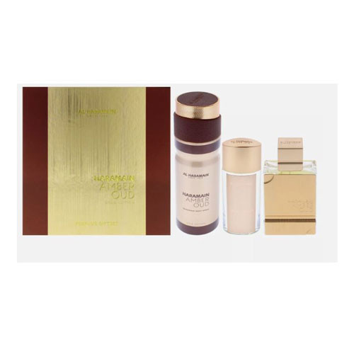 SET AL HARAMAIN AMBER OUD GOLD EXTREME UNISEX ( 3 PC ) 2.5 OZ /1.0OZ EXTRAIT DE PARFUM/ 6.6 OZ BODY SP  / 6291106814330
