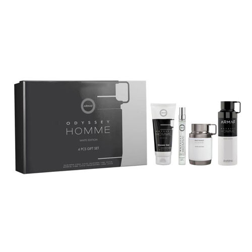 SET ARMAF  ODYSSEY WHITE MEN (4 PC ) 3.4 OZ EDP / 0.34 OZ TRAVEL / 3.4 OZ SG / 6.8 BS / 6295199815120
