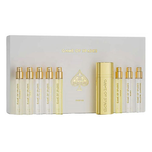 SET JO MILANO GAME OF SPADES PARFUM COFFRET II ( 9 PC )BOSTON ,MOON,BLIND-BID,FULL-HOUSE,HIGH ROLLER,DIAMOND,GOLD,RUBY,YELLOW SAPPHIRE 0.34 OZ  / 850051043187