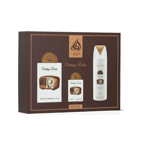 SET LATTAFA  VINTAGE RADIO UNISEX  (3 PC ) 3.4 EDP / 0.68 EDP / PERFUMED SPRAY 6.7 OZ  / 6290362346593