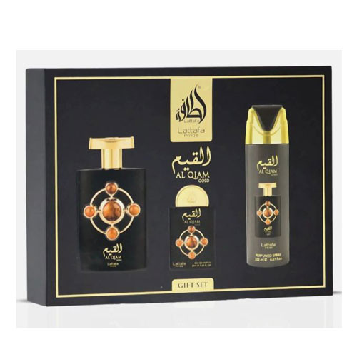 SET LATTAFA  AL QIAM GOLD UNISEX ( 3 PC ) 3.4 EDP / 0.68 EDP / PERFUMED SPRAY 6.7 OZ  / 6290362346562