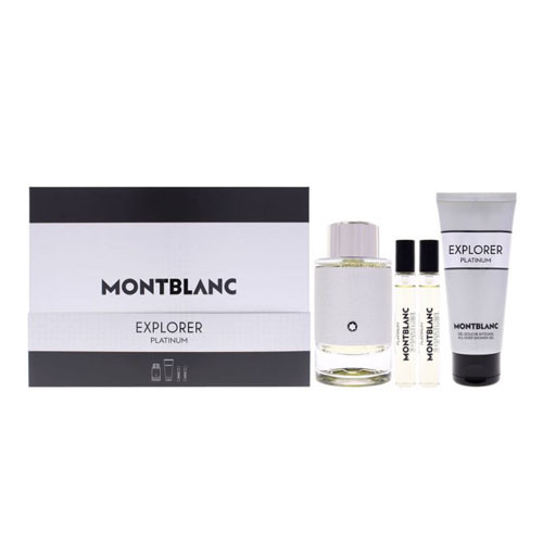 SET MONT BLANC EXPLORER PLATINUM MEN ( 4 PC ) 3.3 OZ EDP SP /3.3 OZ SG X2 / 0.25 OZ EDP SP / 3386460154420