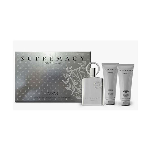 SET AFNAN SUPREMACY SILVER MEN ( 3 PC )3.4 OZ EDP / 3.4 OZ BL / 3.4 OZ SG / 6290171073178