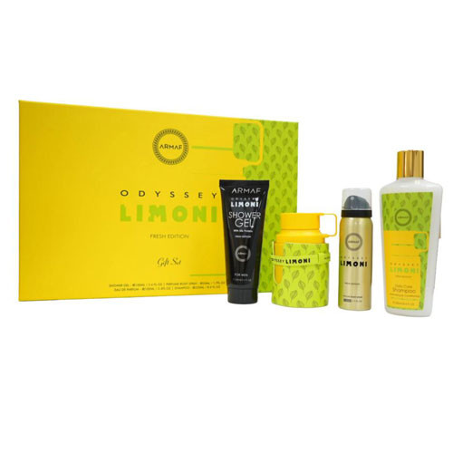 SET ARMAF ODYSSEY LIMONI UNISEX ( 4 PC ) 3.4 OZ EDP SP / 3.4 OZ GEL / 1.7 OZ BL / 8.4 OZ SHAMPOO / 6295199804162