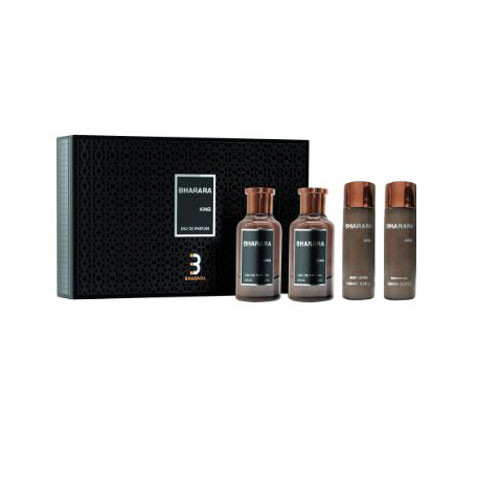 SET BHARARA KING ( 4 PC )3.4 OZ EDP SP /3.4 OZ A/S /5.0 OZ SG /5.0OZ DE BL / 19213947514