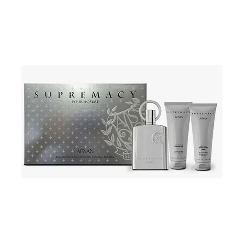 SET AFNAN SUPREMACY SILVER MEN ( 3 PC )3.4 OZ EDP / 3.4 OZ BL / 3.4 OZ SG / 6290171073178