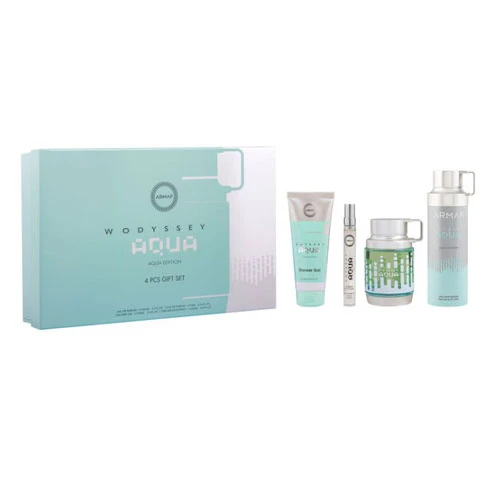 SET ARMAF LUX ODYSSEY AQUA  (4 PC )3.4 OZ EDP /0.34  TRAVEL SP /3.4 OZ  SG / 6.8  OZ BODY SPRAY / 6295199815090