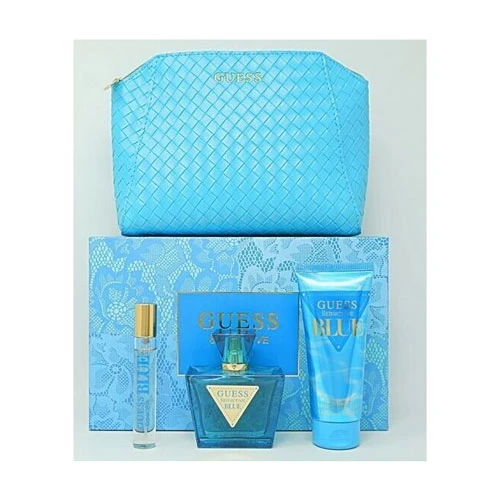 SET GUESS SEDUCTIVE BLUE WOMEN ( 4 PC) 2.5 OZ EDT SP /3.4 OZ BL /0.50 EDT SP / POUCH / 85715349521
