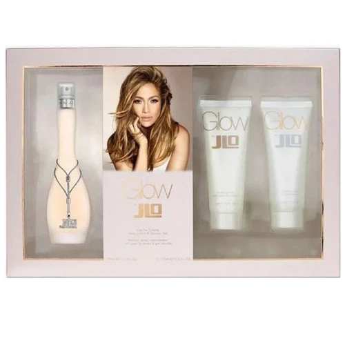 SET JENNIFER LOPEZ GLOW by JLO WOMEN ( 3 PC ) 3.4 OZ EDT SP / 2.5 OZ BL / 2.5 OZ SG / 5050456007530