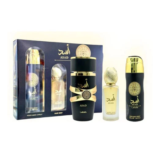 SET LATTAFA ASAD UNISEX ( 3 PC )3.4 OZ EDP / 6.7 OZ DEO / 1.7 OZ HAIRMIST / 6290362340126
