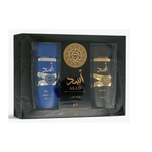 SET LATTAFA  ASAD 5TH ANNIVERSARY ( 2 PC ) ASAD 3.4 OZ EDP SP / ASAD ZANZIBAR 3.4 OZ EDP SP / 6290362346135