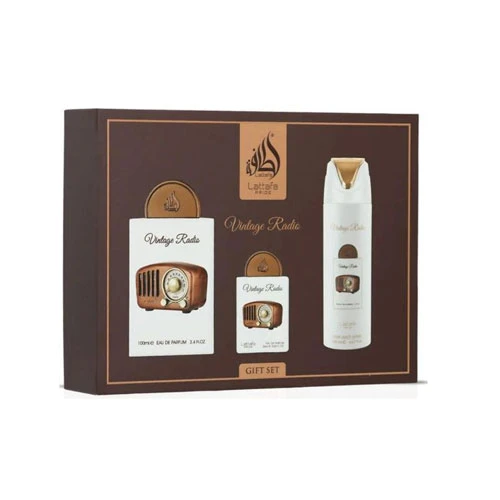 SET LATTAFA  VINTAGE RADIO UNISEX  (3 PC ) 3.4 EDP / 0.68 EDP / PERFUMED SPRAY 6.7 OZ  / 6290362346593