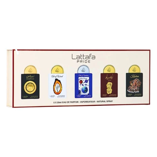 SET LATTAFA PRIDE X0.67 OZ ( 5 PC )NEBRAS /ART OF WOOD / ART OF UNIVERSE /ANSAAM GOLD / KASHAN / 6290362348092