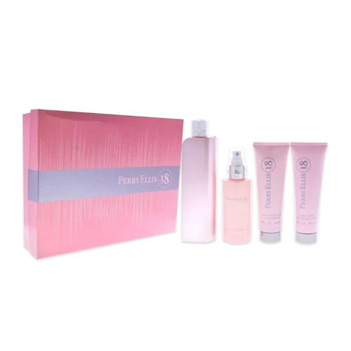 SET PERRY ELLIS 18 SENSUAL ( 4 PC ) 3.4 OZ EDP SP / 4.0 OZ BODY MIST/ 3.0 OZ SG  / 0.25 OZ EDP SP / 844061016620