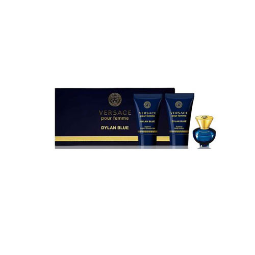 MINI SET VERSACE DYLAN BLUE WOMEN ( 3 PC ) 0.17 OZ EDP SP / 0.8 OZ BL / 0.8 OZ SG / 8011003842834