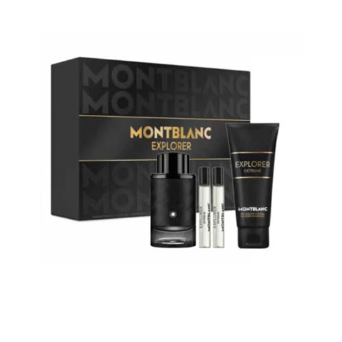 SET MONT BLANC EXPLORER EXTREME MEN (4 PC) 3.3 OZ PARFUM SP /3.3 OZ SG / 2X0.25 PARFUM SP / 3386460167048