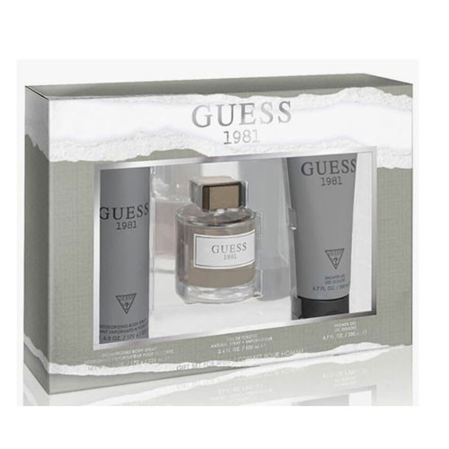 SET GUESS 1981 MEN ( 3PC ) 3.4 OZ EDT SP /6.7 OZ SG /6.0 OZ DEO SPRAY / 85715349682