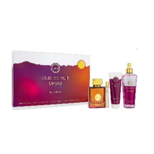 SET ARMAF CLUB DE NUIT UNTOLD UNISEX ( 4 PC ) 3.4 OZ EDP SP /6.8 OZ BL/8.4 BODY MIST /0.34 OZ TRAVEL / 6295199814918