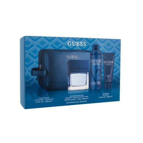 SET GUESS SEDUCTIVE HOMME BLUE MEN ( 4 PC )3.4 OZ EDT SP /6.0 OZ DS/3.4 OZ SG/ POUCH / 85715350503