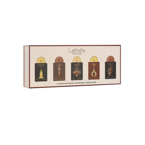 SET LATTAFA PRIDE X0.67 OZ ( 5 PC )ART OF ARABIA III/ AJWAA / AL QIAM GOLD / MASABRIOCHE VANILLE / 6290362348085