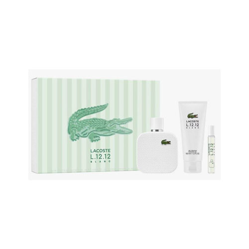 SET LACOSTE L.12.12 BLANC MEN (3 PC )3.3 OZ EDT SP /0.25 OZ EDT SP /3.3 OZ SG / 3386460169707