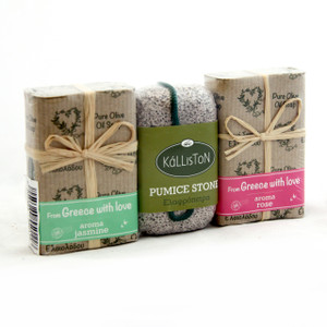 With Love Bow Olive Oil Soap & Pumice Stone Gift Set | ASSORTED | All Natural | Assorted Aroma Fragrances | Made in Ancient Crete, Greece | 2 Soaps 3.53 oz. Each With Love Bow Olive Oil Soap & Pumice Stone Gift Set | ASSORTED | All Natural | Assorted Aroma Fragrances | Made in Ancient Crete, Greece | 2 Soaps 3.53 oz. Each