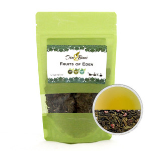 FRUITS OF EDEN TEA | Loose Leaf Green Tea with Berry Fruits, Vanilla, and Cream | Designer Resealable Pouch | 3.52 oz. FRUITS OF EDEN TEA | Loose Leaf Green Tea with Berry Fruits, Vanilla, and Cream | Designer Resealable Pouch | 3.52 oz.