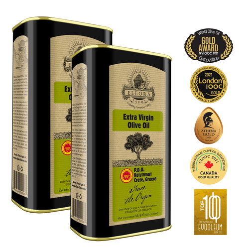 Certified PDO Extra Virgin Olive Oil | Traceable Single Origin & Single Estate Extra Virgin Olive Oil | Harvested in Crete, Greece | Kosher OU | 1 Ltr Tin, 33.8 FL oz. (Pack of 2) Certified PDO Extra Virgin Olive Oil | Traceable Single Origin & Single Estate Extra Virgin Olive Oil | Harvested in Crete, Greece | Kosher OU | 1 Ltr Tin, 33.8 FL oz. (Pack of 2)