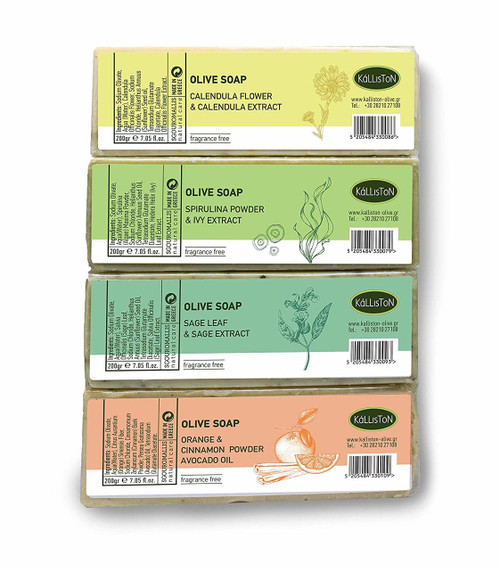 Olive Soaps with Natural Herbs Collection Set | Spirulina, Calendula, Sage, Orange | Fragrance Free | Made in Ancient Crete, Greece | 7.05 oz Each Olive Soaps with Natural Herbs Collection Set | Spirulina, Calendula, Sage, Orange | Fragrance Free | Made in Ancient Crete, Greece | 7.05 oz Each