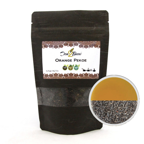 ORANGE PEKOE TEA | Loose Leaf Ceylon Black Tea | Designer Resealable Pouch | 3.52 oz.