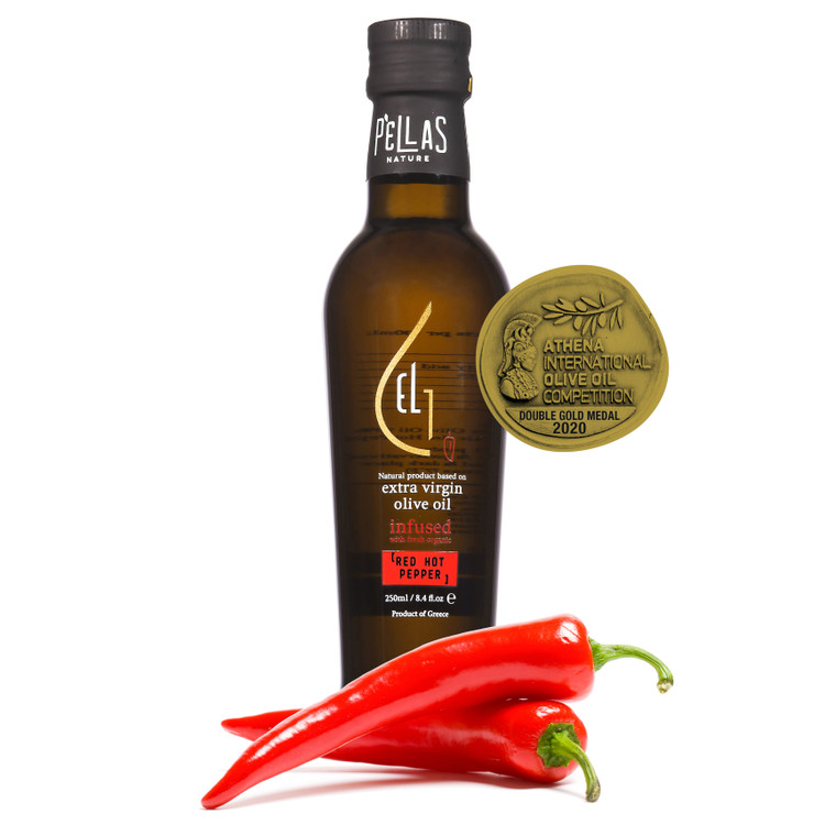 Fresh Organic Red-Hot Pepper Infused Extra Virgin Olive Oil, Ultra-Premium Finishing Oil, Single Origin Greece, 8.45 oz.