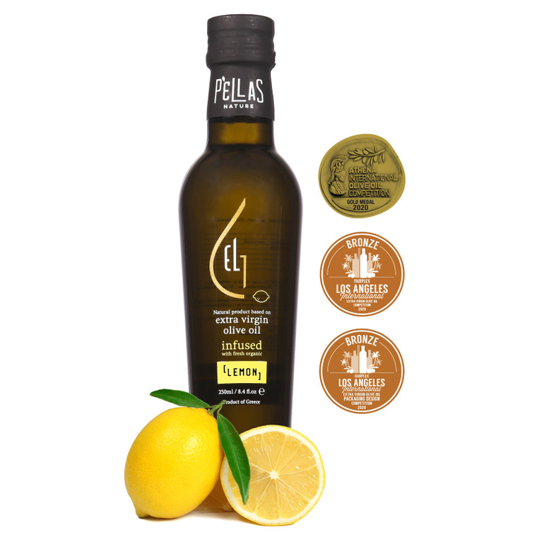 Fresh Organic Lemon Infused Extra Virgin Olive Oil, Ultra-Premium Finishing Oil, Single Origin Greece, 8.45 Oz Bottle