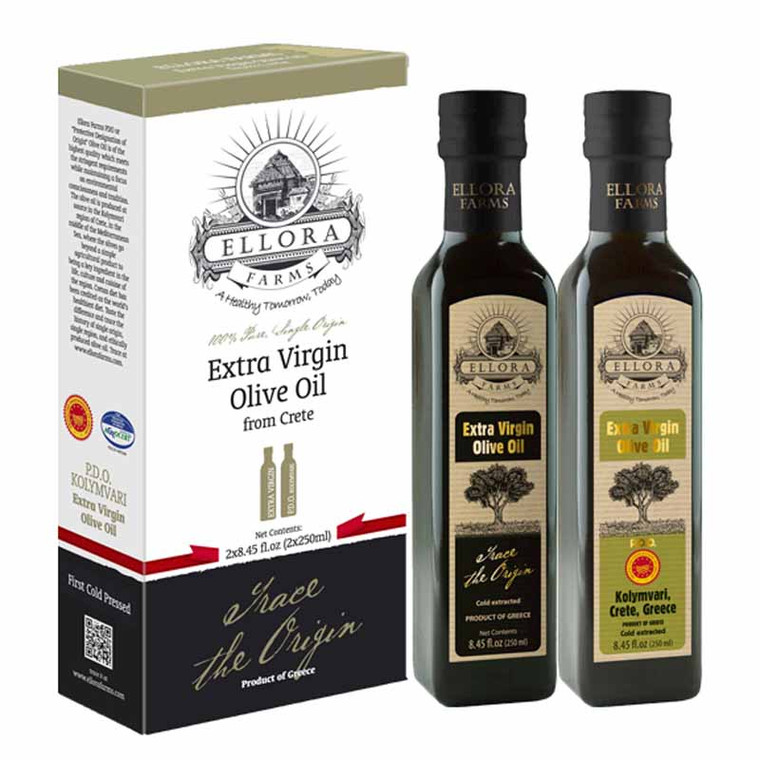 Ellora Farms | EVOO Gift Set | 100% Single Origin and Traceable Extra Virgin Olive Oil | EU Certified PDO from Greece | Fresh Harvest | First Cold Press | 8.45oz x 2 bottles