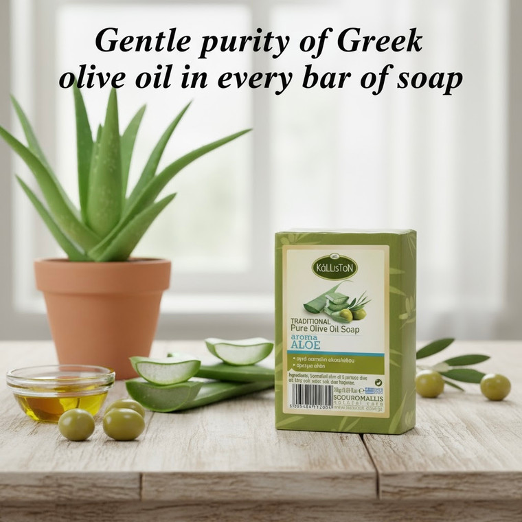 Olive Oil Soap with Aloe Extract & Aloe aroma  | All Natural | Made in Ancient Crete, Greece | 3.53 oz.