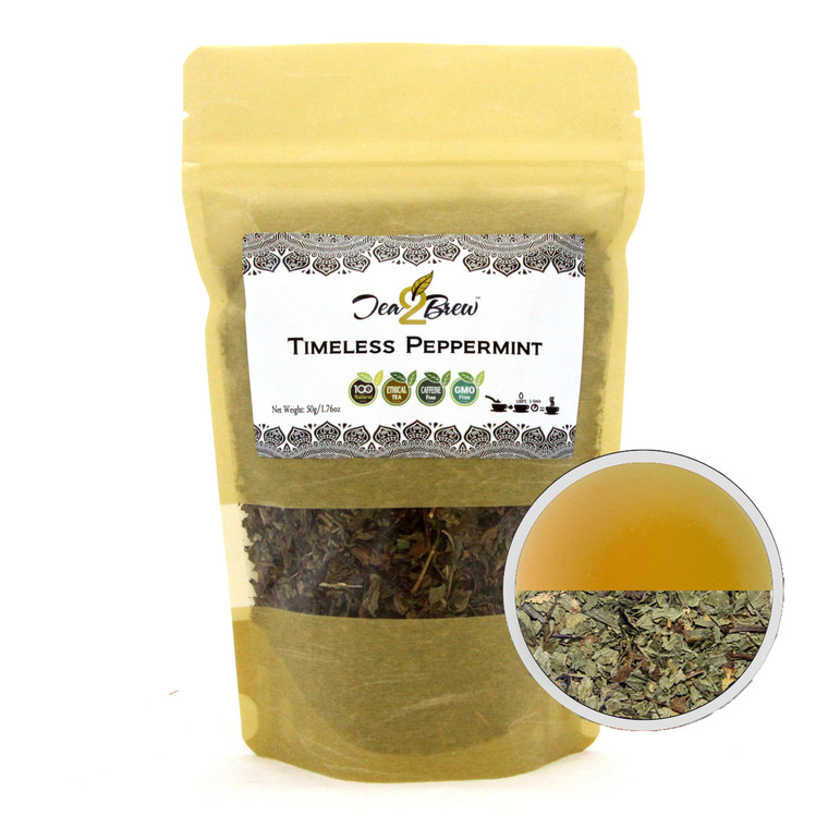 TIMELESS PEPPERMINT TEA | Loose Leaf Peppermint Leaves | Soothing & Calming Tea | Designer Resealable Pouch | 3.52 oz.
