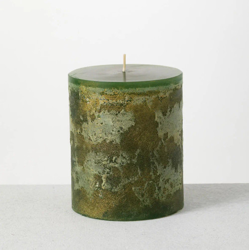 "Ritz" Green Timber Pillar Candle