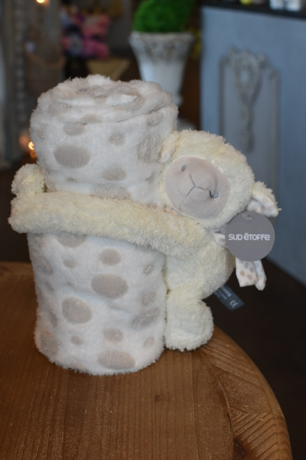 Sud Etoffe Plush Lamb with Baby Blanket