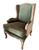 Green & Tan Mango Wood Wing Chair