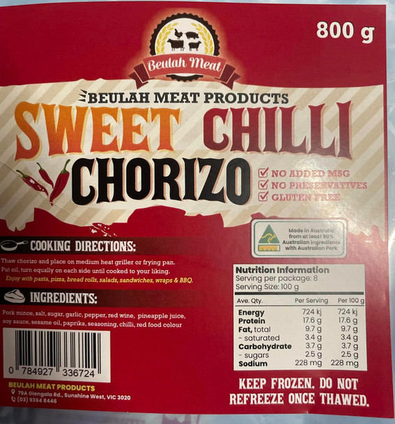 Beulah  Sweet Chilli  Chorizo 800g